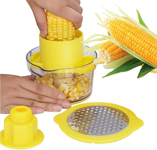 Quick Corn Cob Stripper Bowl, Corn Cutter With Integrated Stainless Steel Blades, Safe And Easy To Use, Corn Peeler with Measuring Bowl for Storage