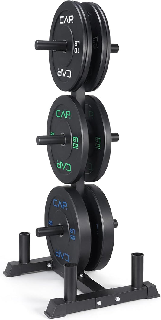 CAP Barbell 2-Inch Olympic Bumper Plate Weight Set with 6 Post Rack | 100-370 lbs | Multiple Options