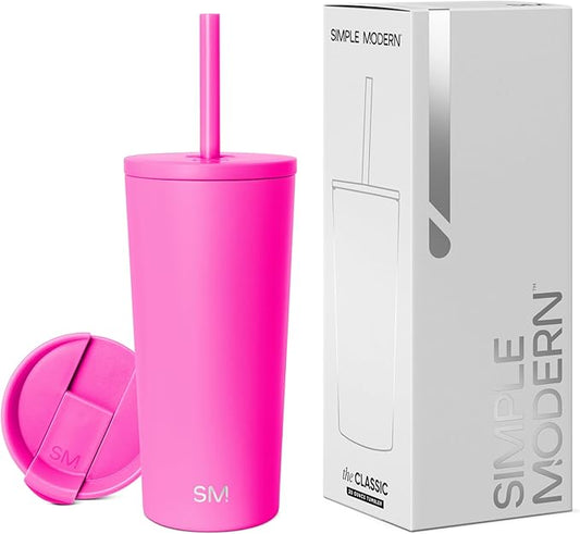 Simple Modern Insulated Tumbler with Lid and Straw | Iced Coffee Cup Reusable Stainless Steel Water Bottle Travel Mug | Gifts for Women Men Her Him | Classic Collection | 20oz | Raspberry Vibes