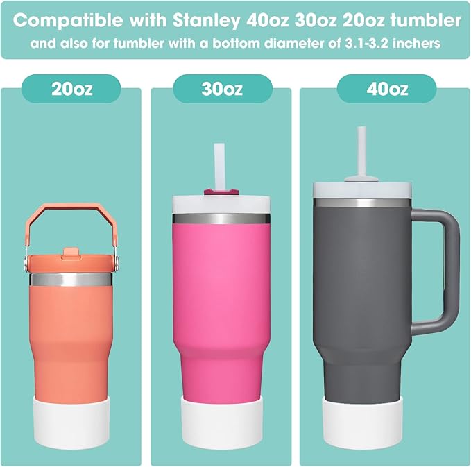 Upgrade 2PCS Protective Silicone Boot Bumper for Stanley Quencher Adventure 40oz 30oz IceFlow 20oz 30oz Tumbler, Water Bottle Bottom Sleeve Cover Accessories for Stanley Mug Cup(Light Blue)