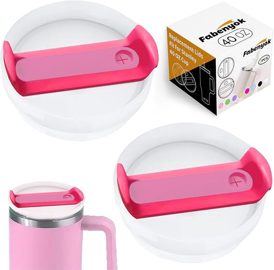 40 OZ Tumbler Lid Replacement Fit for Stanley Cup, 2 Pack Replacement Lids Fit for Stanley Travel Tumbler, Spill Proof Tumbler Covers for Stanley Cup Accessories (Opaqu - Hot Pink)