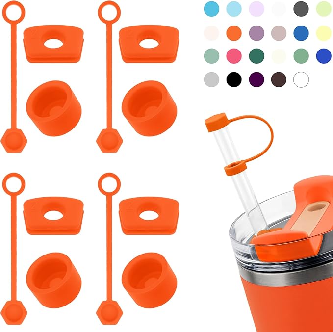 Silicone Spill Stopper Set Compatible with Stanley Cup 2.0 30oz & 40oz with Straw Cover, Set of 4