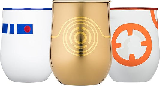 Corkcicle Stemless Insulated Wine Glass Tumbler - Keeps Beverages Cold 6 Hours & Hot 3 Hours - Stainless Steel - Easy-Grip - Summer Gift - Keeps Drinks Ice Cold - 12 oz - Droid Set 3-Pack Bundle
