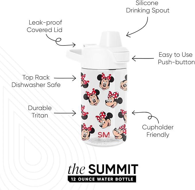 Simple Modern Disney Kids Tritan Plastic Summit Water Bottle | 12 oz BPA-Free Cup with Covered Leak Proof Straw Lid for Girls, Toddlers | Minnie Mouse Fun