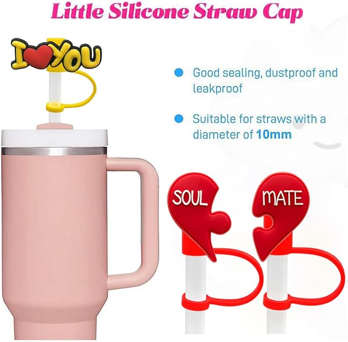 Straw Cover Cap for Stanley Cup,Straw Topper Compatible for 30&40 Oz Tumbler with Handle,10mm 0.11in Dust-Proof Reusable Straw Tips Lids,Straw Tip Covers for Christmas Gifts