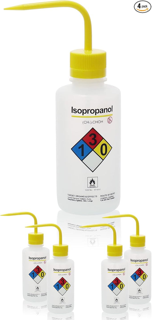 4pcs of Isopropanol Wash Bottles, Vol.500ml (17oz), Narrow Mouth, Self-Venting Safety Wash Bottles, LDPE Material, IN-WBI500