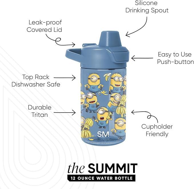 Simple Modern Minions Despicable Me Kids Tritan Plastic Summit Water Bottle | 12 oz BPA-Free Cup with Covered Leak Proof Straw Lid for Boys, Girls, Toddlers | Unite