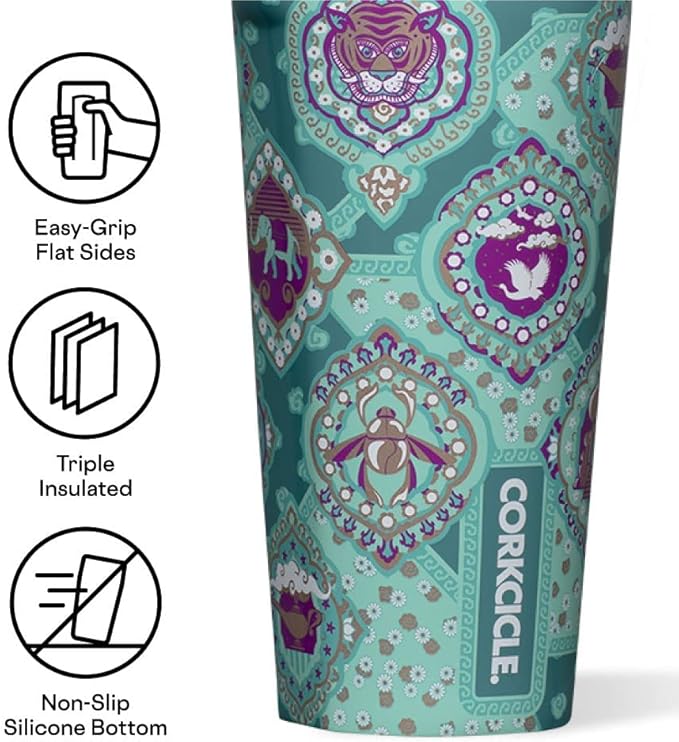 Corkcicle Disney Princess Tumbler - Insulated Stainless Steel Travel Cup - Cold & Hot Drinks - Reusable & Durable - Spill Proof Lid - Non-Slip Silicone Base - Easy Grip - BPA Free -16 oz - Jasmine