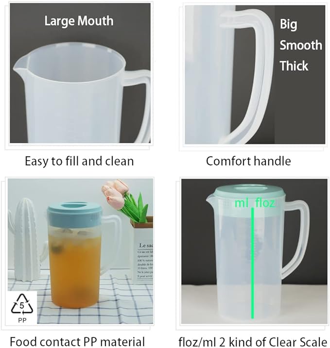 0.66 Gallon/2.5 Litre Plastic Pitcher with Lid BPA-FREE Eco-Friendly Carafes Mix Drinks Water Jug for Hot/Cold Lemonade Juice Beverage Jar Ice Tea Kettle (Blue, 81oz)
