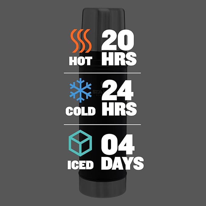 Stanley Classic Legendary Vacuum Bottle 20 oz | Wide Mouth with Leakproof Cup Lid | Keep Drinks Hot or Cold | Packable for Travel | Insulated Stainless Steel Thermal Bottle | BPA-Free | Matte Black