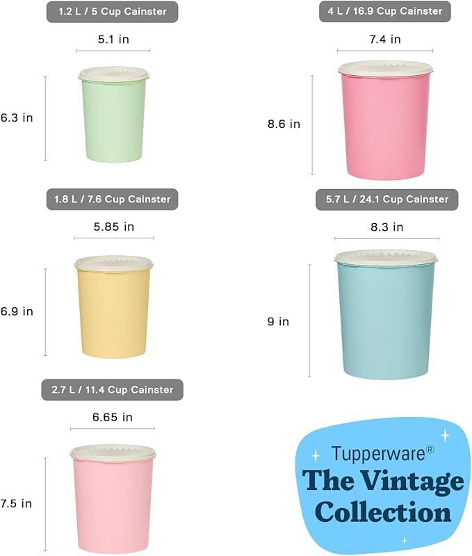 Tupperware Heritage Collection 10 Piece Nested Canister Set in Vintage Colors, Dishwasher Safe and BPA Free (5 Containers, 5 Lids)