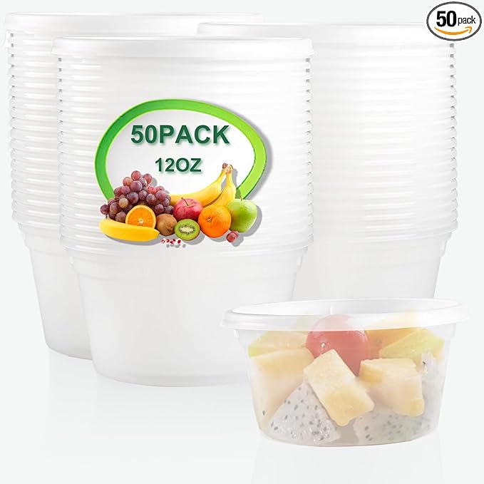 Deli Food Containers with Lids 12 oz-50 Pack Meal Prep Containers Food Storage Containers with Lids Stackable, Leakproof, BPA Free, Microwave Dishwasher Freezer Safe for Takeout Meal