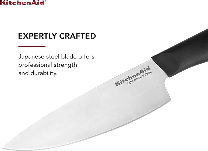 KitchenAid Classic Chef Knife with Custom-Fit Blade Cover, 6-inch, Sharp Kitchen Knife, High-Carbon Japanese Stainless Steel Blade, Black