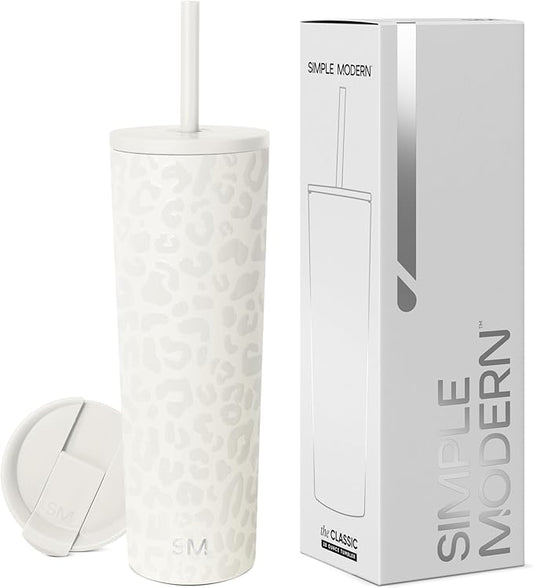 Simple Modern Insulated Tumbler with Lid and Straw | Iced Coffee Cup Reusable Stainless Steel Water Bottle Travel Mug | Gifts for Women Men Her Him | Classic Collection | 28oz | Cream Leopard