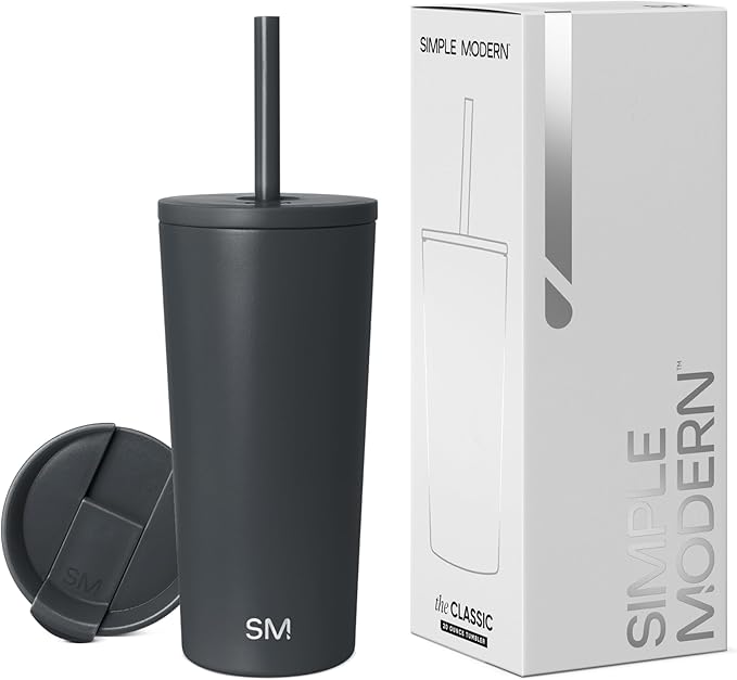 Simple Modern Insulated Tumbler with Lid and Straw | Iced Coffee Cup Reusable Stainless Steel Water Bottle Travel Mug | Gifts for Women Men Her Him | Classic Collection | 20oz | Graphite