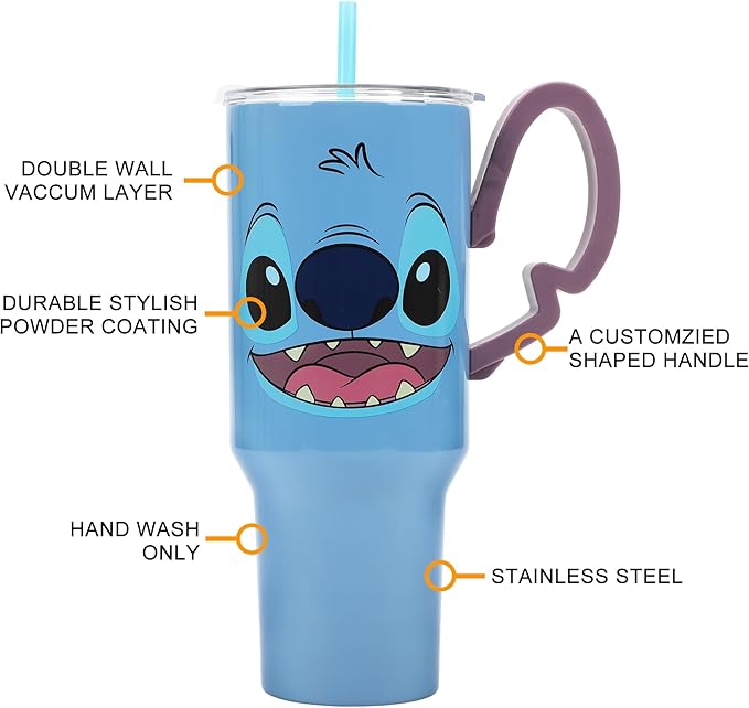Disney's Stitch 40 Oz Stainless Steel Tumbler With Scultped Ears Handle