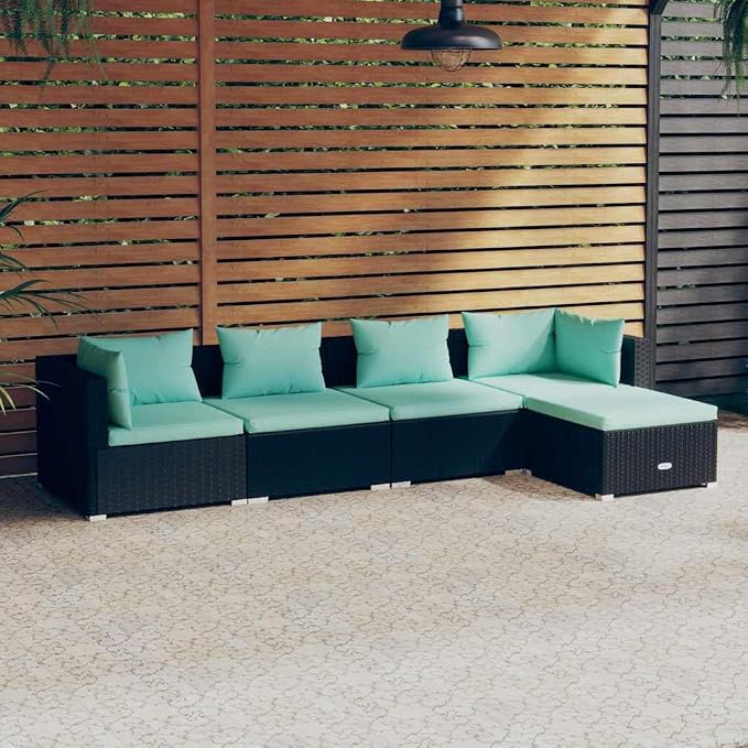 5-Piece Garden Lounge Set Black PE Rattan Large Modular Patio Furniture - Image 2