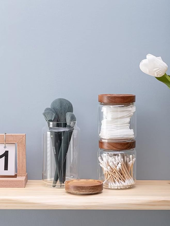 Kanwone Airtight Food Storage Containers with Bamboo lids set of 5, Stackable Food Storage Containers, Glass Canisters for Pantry, kitchen, Flour, Sugar, Tea, Coffee, Pasta, Cookies, Rice and Spice