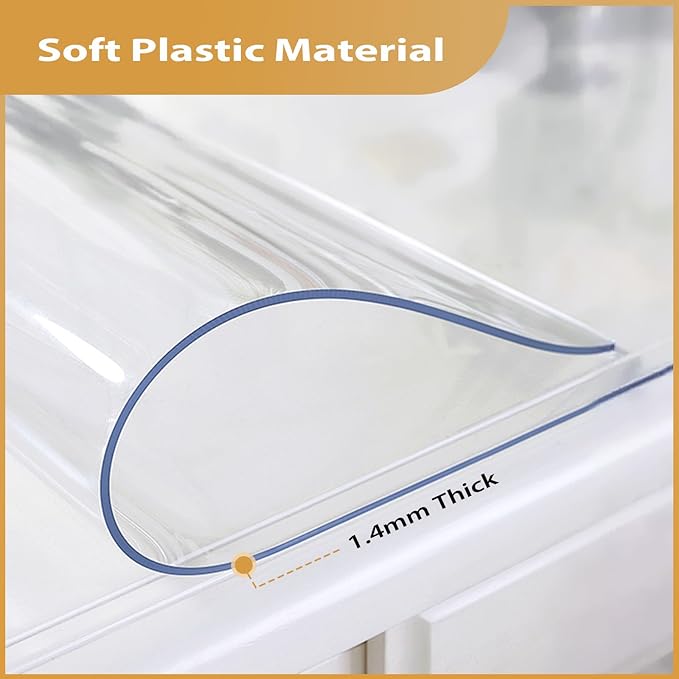 Clear Table Protector 24 x 48 Inch, 1.4mm Thick Waterproof PVC Plastic Table Cover, Durable Table Pad for Dining Room, Kitchen, Writing Desk, and Coffee Tables
