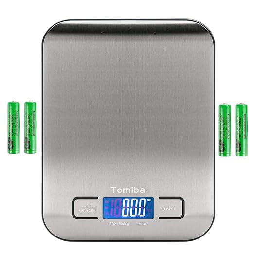 Digital Kitchen Food Scale 11 lb Grams and Ounces Small Stainless Steel Backlit Silver Batteries Included