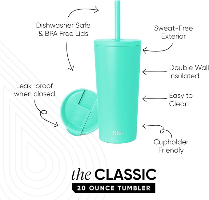 Simple Modern Classic Tumbler with Lid and Straw | Insulated Iced Coffee Cup Reusable Stainless Steel Water Bottle Travel Mug | Gifts for Women Men Her Him | 20oz | Tropical Wave
