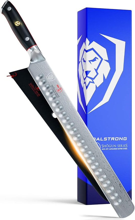 Dalstrong Carving Slicing Knife - 12 inch - Shogun Series ELITE - Granton Edge - Japanese AUS-10V Super Steel Kitchen Knife - Damascus - Vacuum Treated - Slicer Kitchen Knife - Sheath Included