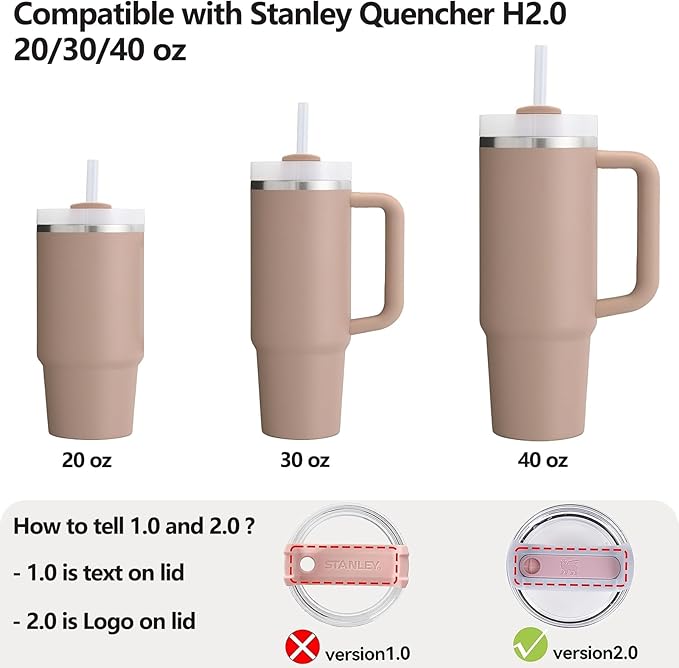 Silicone Spill Stopper Set Compatible with Stanley Cup 2.0 30oz & 40oz with Straw Cover (Set of 2, Almond Rose)
