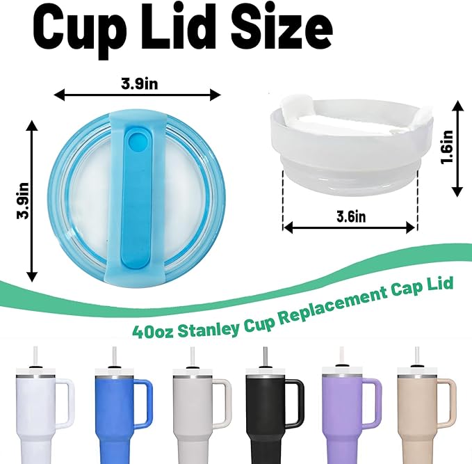 40 OZ Tumbler Lid Replacement Fit for Stanley Cup, 2 Pack Clear Replacement Lids Fit for Stanley Travel Tumbler, Spill Proof Tumbler Covers for Stanley Cup Accessories (Blue)