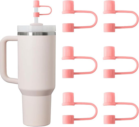 6PCS Silicone Straw Covers Cap Compatible with Stanley Cup 30-40 oz Tumbler with Handle 10mm Straw Toppers Reusable Straw Cover for Stanley Cup Accessories （Pink）