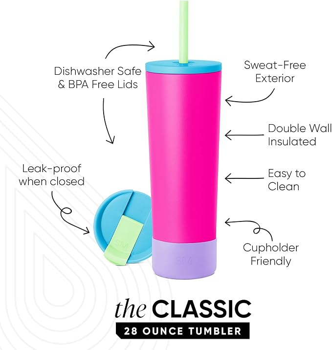 Simple Modern Insulated Tumbler with Lid, Straw, & Boot | Iced Coffee Cup Reusable Stainless Steel Water Bottle Travel Mug | Gifts for Women Men Her Him | Classic Collection | 28oz | 80s Mix