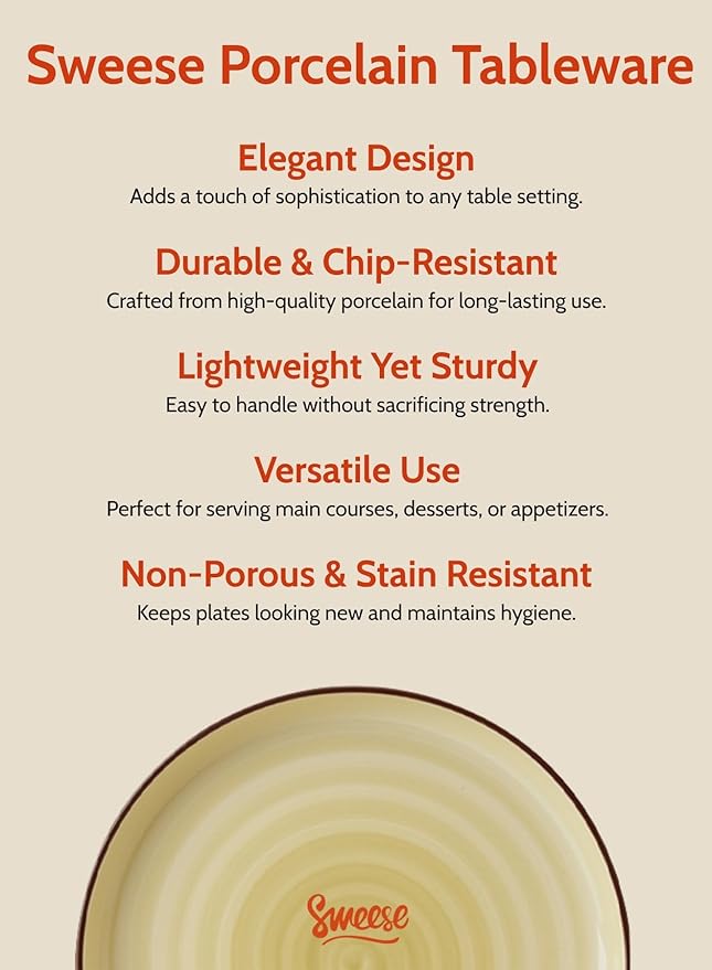 Sweese 7.4 Inch Porcelain Dessert Plates, Round Salad/Appetizer Plate Set, Microwave Dishwasher Safe, Green, 6-Pack