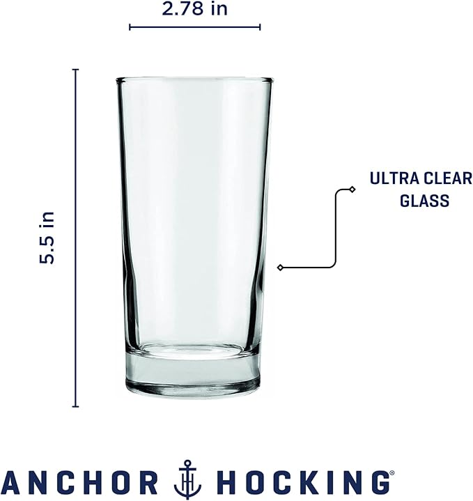 Anchor Hocking Heavy Base Drinking Glasses Set, 12 oz Tumbler Glasses, Set of 12