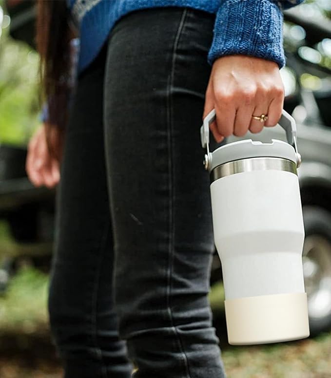 Upgrade 2PCS Protective Silicone Boot Bumper for Stanley Quencher Adventure 40oz 30oz IceFlow 20oz 30oz Tumbler, Water Bottle Bottom Sleeve Cover Accessories for Stanley Mug Cup(Cream)