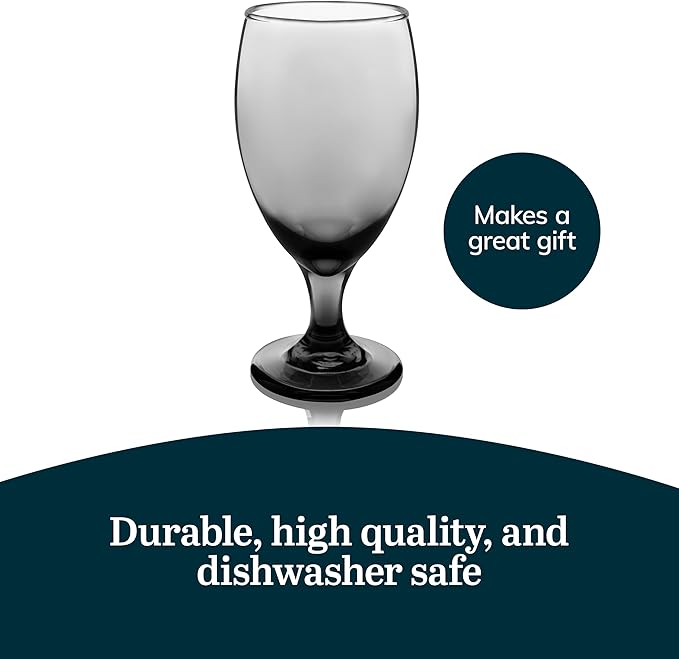 Libbey Classic Smoke Goblet Beverage Glasses, Set Of 6 Timeless Goblet Drinking Glasses - Dishwasher-Safe Glass Goblets for Wines, Smoothies & More