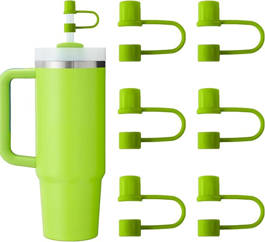 6PCS Silicone Straw Covers Cap Compatible with Stanley Cup 30-40 oz Tumbler with Handle Reusable 10mm Straw Toppers for Stanley Cup Accessories（Dark Green）