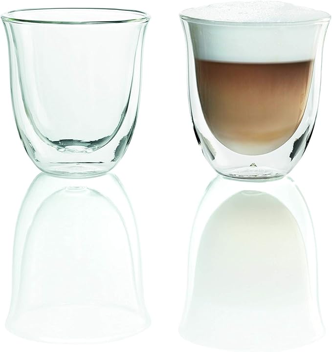 DeLonghi Thermal Espresso Glasses (Set of 2) and Cappuccino Glasses (Set of 2) Bundle