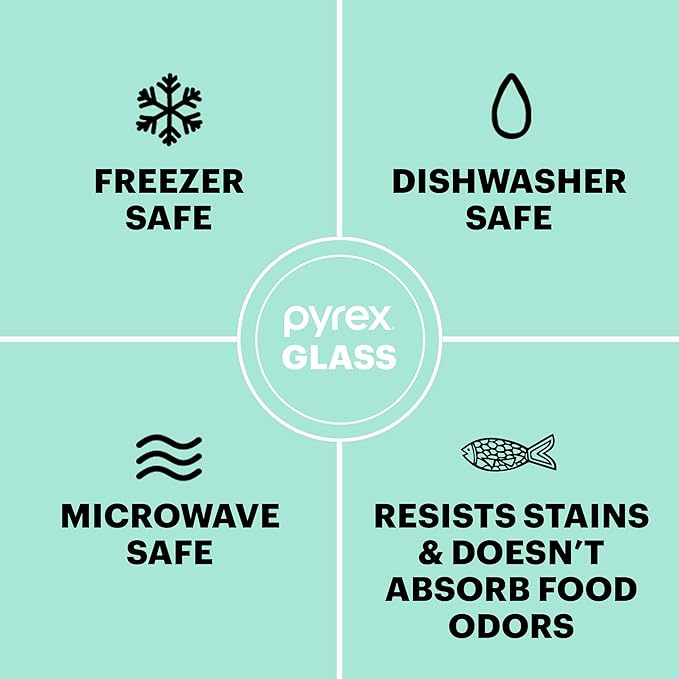 Pyrex Simply Store 9-Pack Mixed Sized Glass Food Storage Set, Round & Rectangular Containers With Lids, BPA-Free, Dishwasher & Microwave Safe