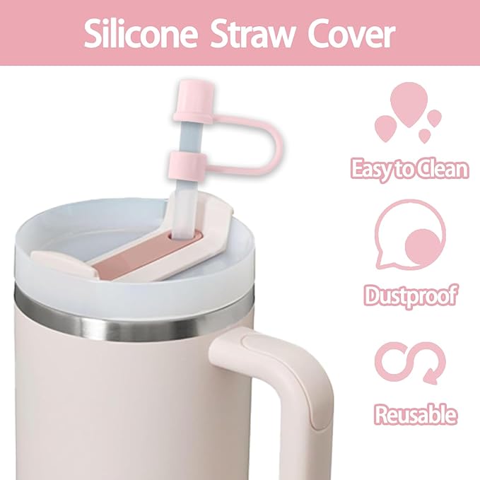 6PCS Silicone Straw Covers Cap Compatible with Stanley Cup 30-40 oz Tumbler with Handle 10mm Straw Toppers Reusable Straw Cover for Stanley Cup Accessories （Light Pink）
