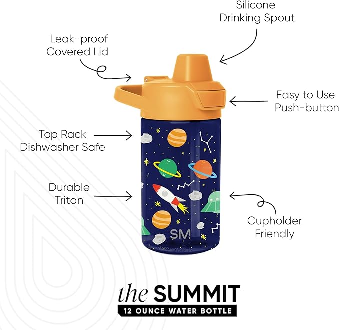 Simple Modern Kids Tritan Plastic Summit Water Bottle | 12 oz BPA-Free Cup with Covered Leak Proof Straw Lid for Boys, Girls, Toddlers | Outer Space