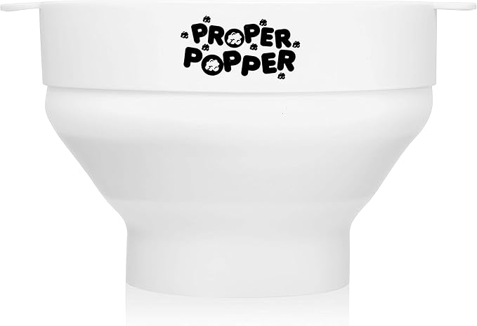 The Original Proper Popper Microwave Popcorn Popper, Silicone Popcorn Maker, Collapsible Bowl BPA Free & Dishwasher Safe - (White)