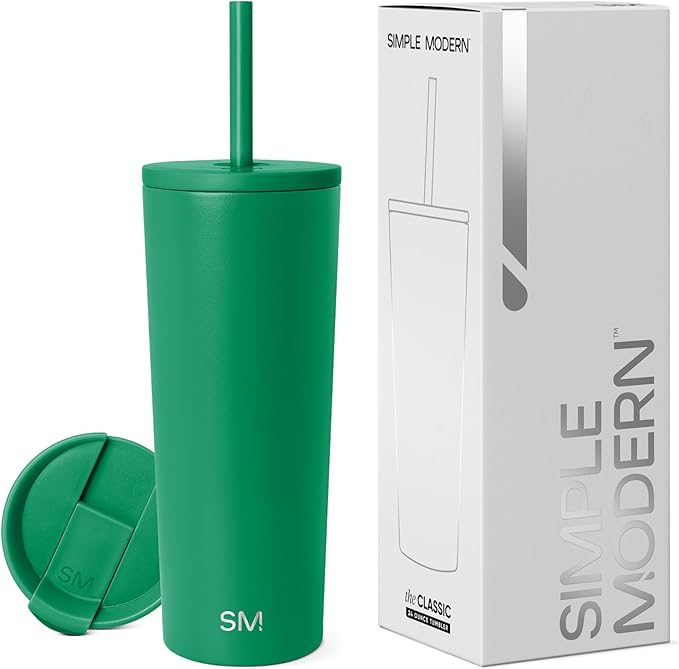 Simple Modern Insulated Tumbler with Lid and Straw | Iced Coffee Cup Reusable Stainless Steel Water Bottle Travel Mug | Gifts for Women Men Her Him | Classic Collection | 24oz | Kelly Green