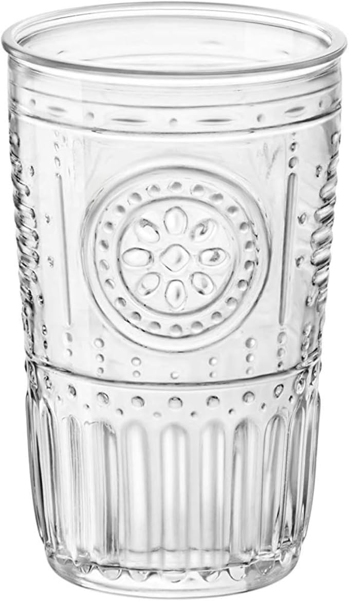Bormioli Rocco Romantic Set Of 6 Cooler Glasses, 16 Oz. Clear Crystal Glass, Made In Italy.