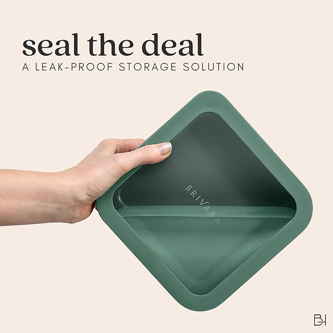 Ceramic Coated Glass Food Storage Container | No PTFE, PFOA, PFAS, and BPA | Reusable Non Toxic Meal Prep Container with Glass Lid | Easy To Store | 2.5 Cup Square [Pine]