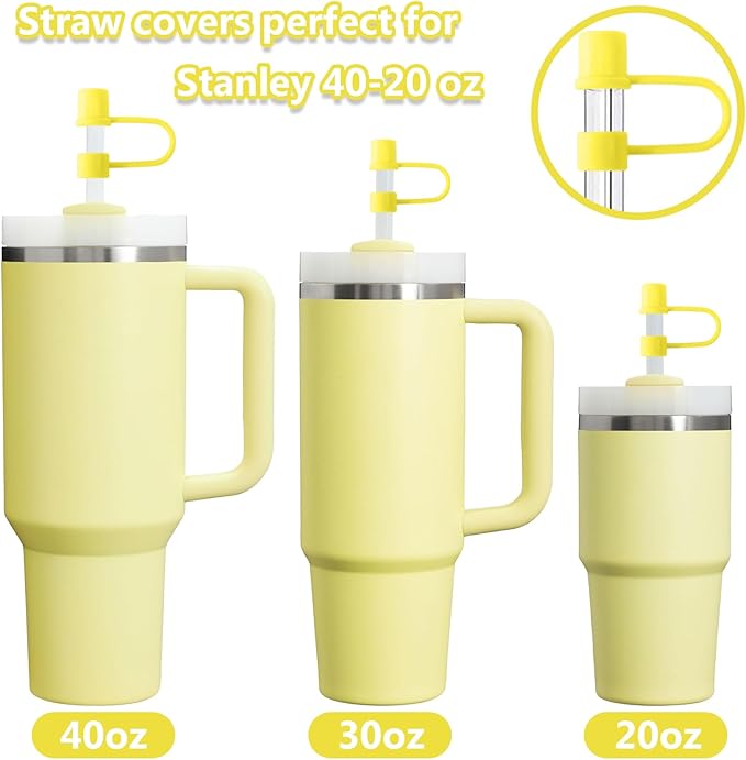 6PCS Silicone Straw Covers Cap Compatible with Stanley Cup 30-40 oz Tumbler with Handle 10mm Straw Toppers Reusable Straw Cover for Stanley Cup Accessories （Yellow）