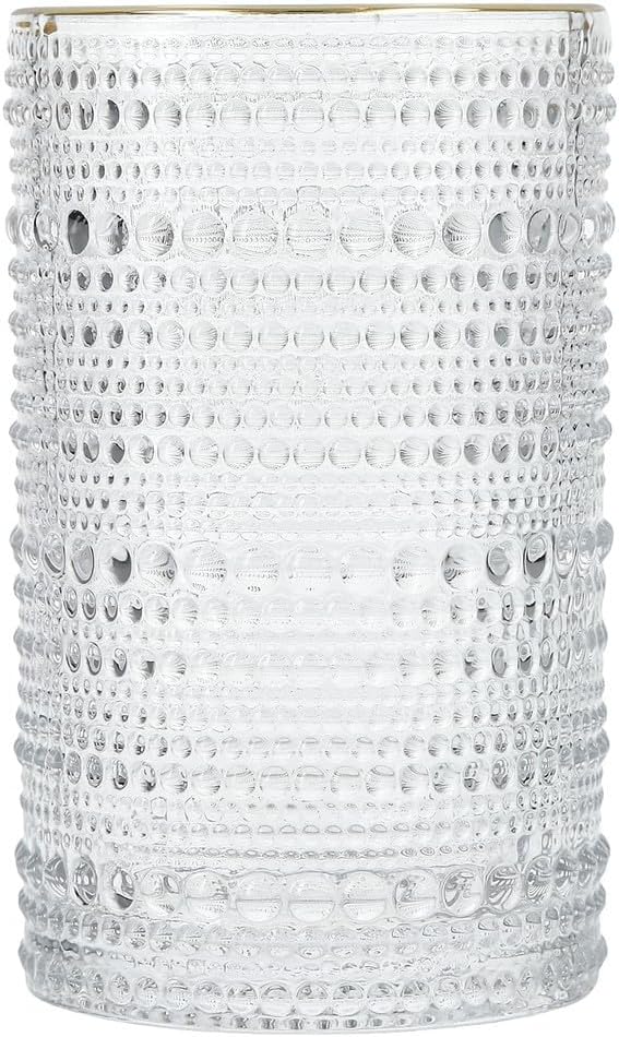 Fortessa Jupiter Beaded Hobnail Glass, 13 Ounce Iced Beverage (Set of 6), Gold Rim Clear