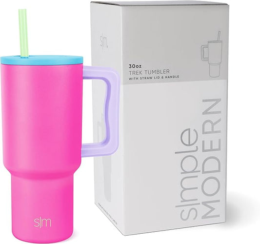 Simple Modern 30 oz Trek Tumbler with Handle and Straw Lid | Cup Holder Friendly Insulated Stainless Steel Travel Mug | 80s Mix (Pack of 12)