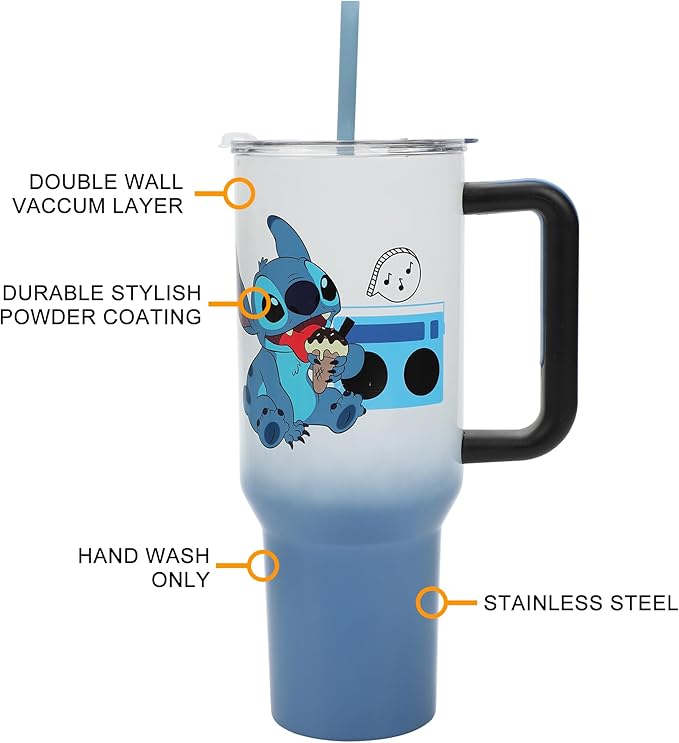 Bioworld Disney's Stitch Chilled Vibes 40 Oz Stainless Steel Tumbler With Handle