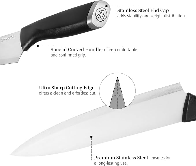 Black Knife Set with Wooden Block, 7 Pieces Sharp Knife Block Set with Stainless Steel Blade Ergonomic Handle, Dishwasher Safe Knives Set