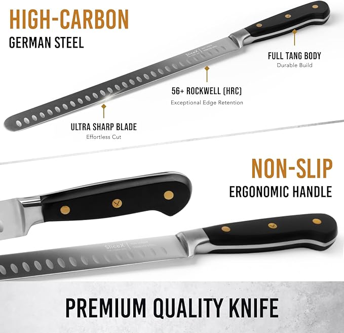 Brisket Slicing Knife – 12" Brisket Knife, BBQ, Grilling Gifts For Men – Razor Sharp German Steel, Full Tang, Ergonomic Handle