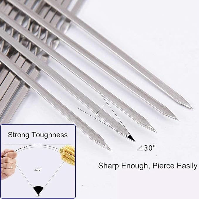 12PCS Kabob Skewers Flat Metal Stainless Steel BBQ Barbecue Skewer 16" Anti-Roll Heavy Duty Shish Kebob Sticks Wide Reusable Grilling Skewers Set for Meat Shrimp Chicken Vegetable Kebab Fork Sausage…